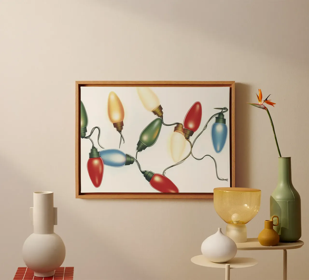 Retro lampadine di Natale Festive luci stringa illustrazione tela da postaprinta