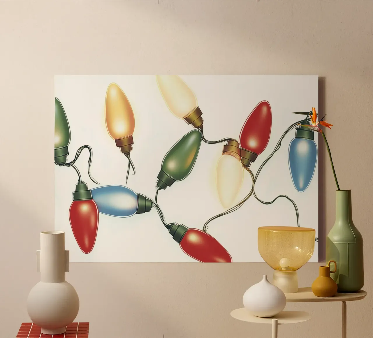 Retro lampadine di Natale Festive luci stringa illustrazione tela da postaprinta
