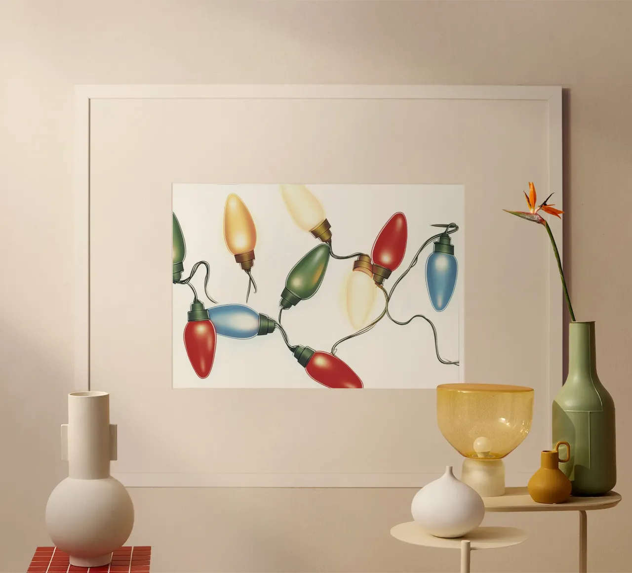Retro lampadine di Natale Festive luci stringa illustrazione poster da postaprinta