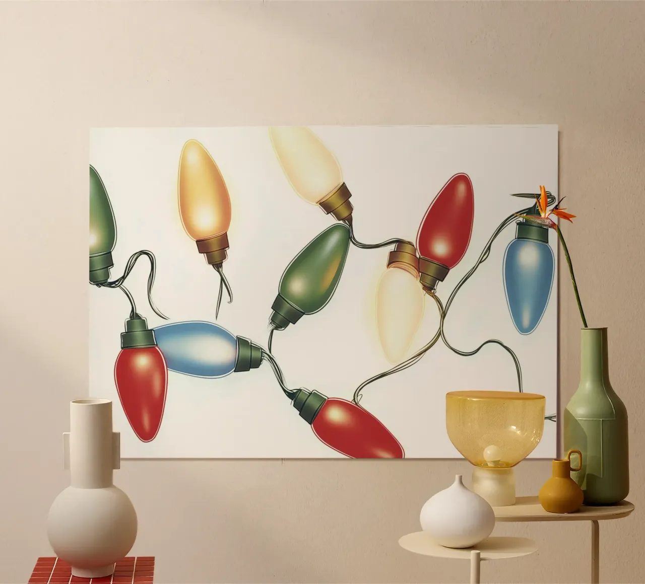 Retro lampadine di Natale Festive luci stringa illustrazione poster da postaprinta