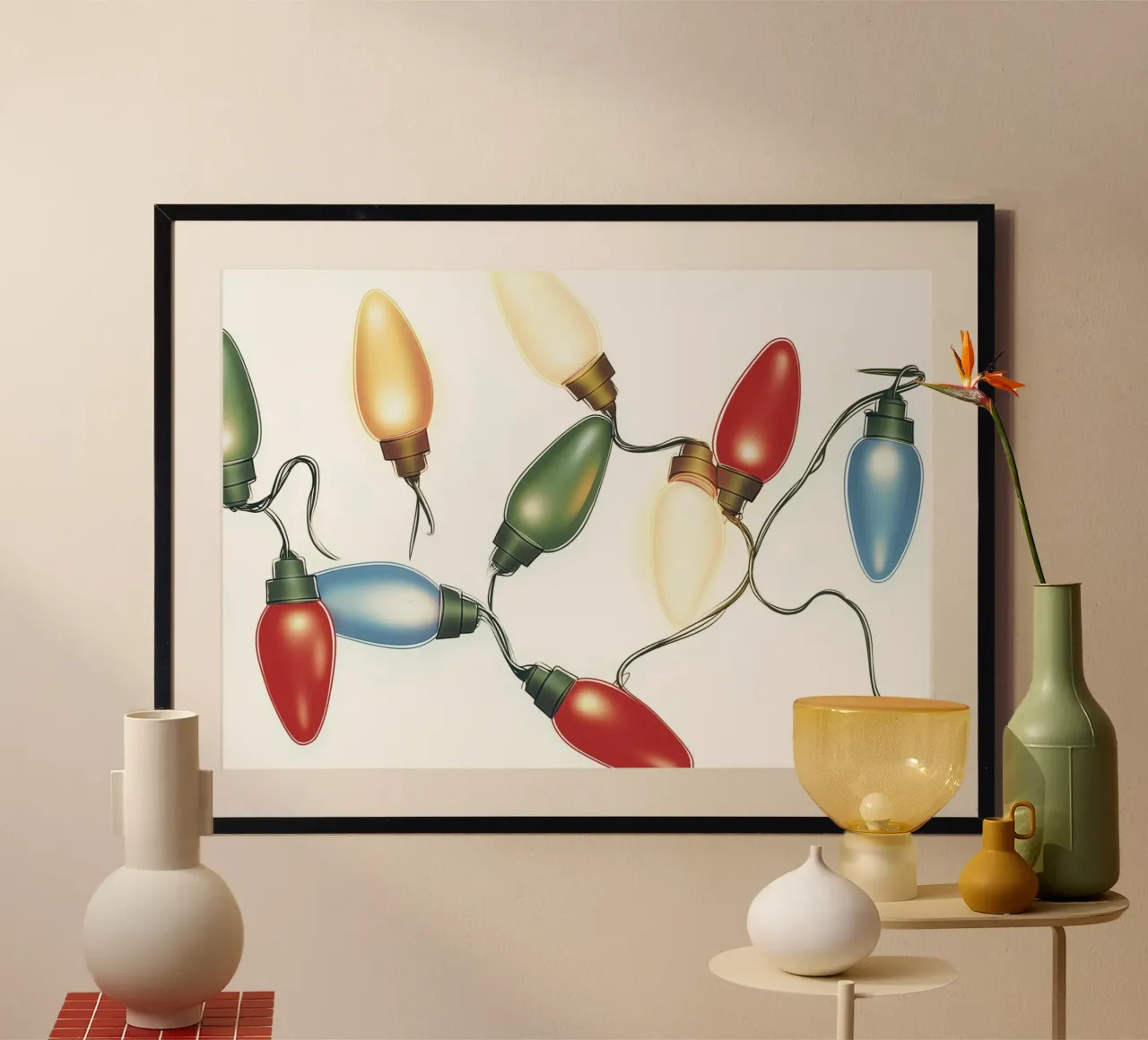 Retro lampadine di Natale Festive luci stringa illustrazione poster da postaprinta