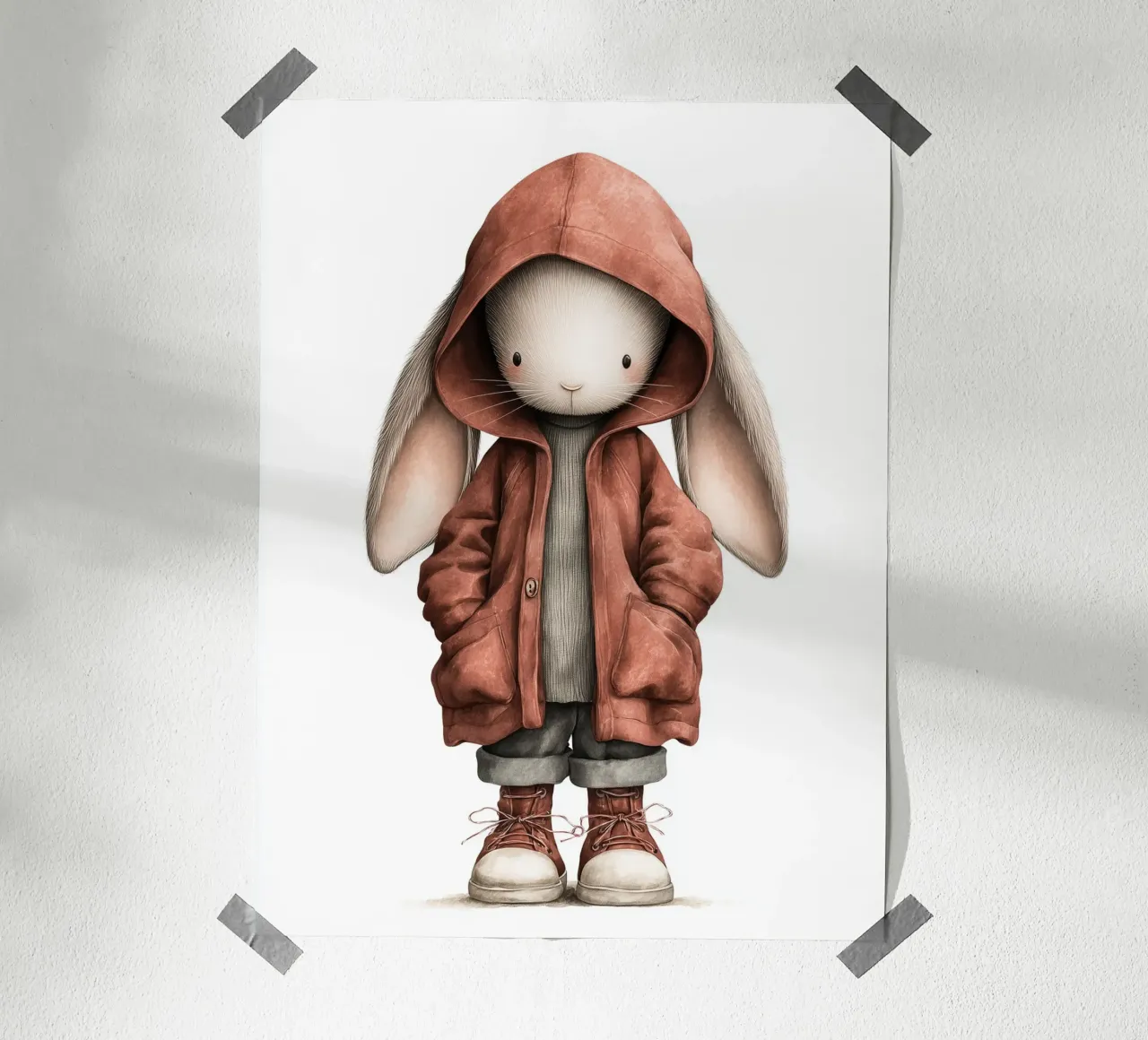 Poster per la cameretta dei bambini con coniglio con cappuccio rosso carta hahnemühle da Kid’s Dream