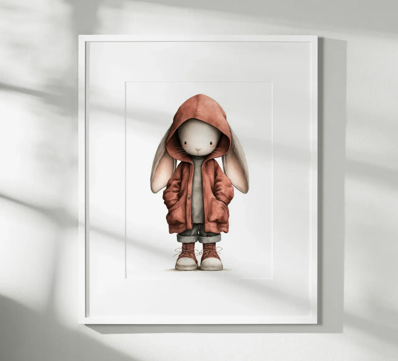 Poster per la cameretta dei bambini con coniglio con cappuccio rosso carta hahnemühle da Kid’s Dream