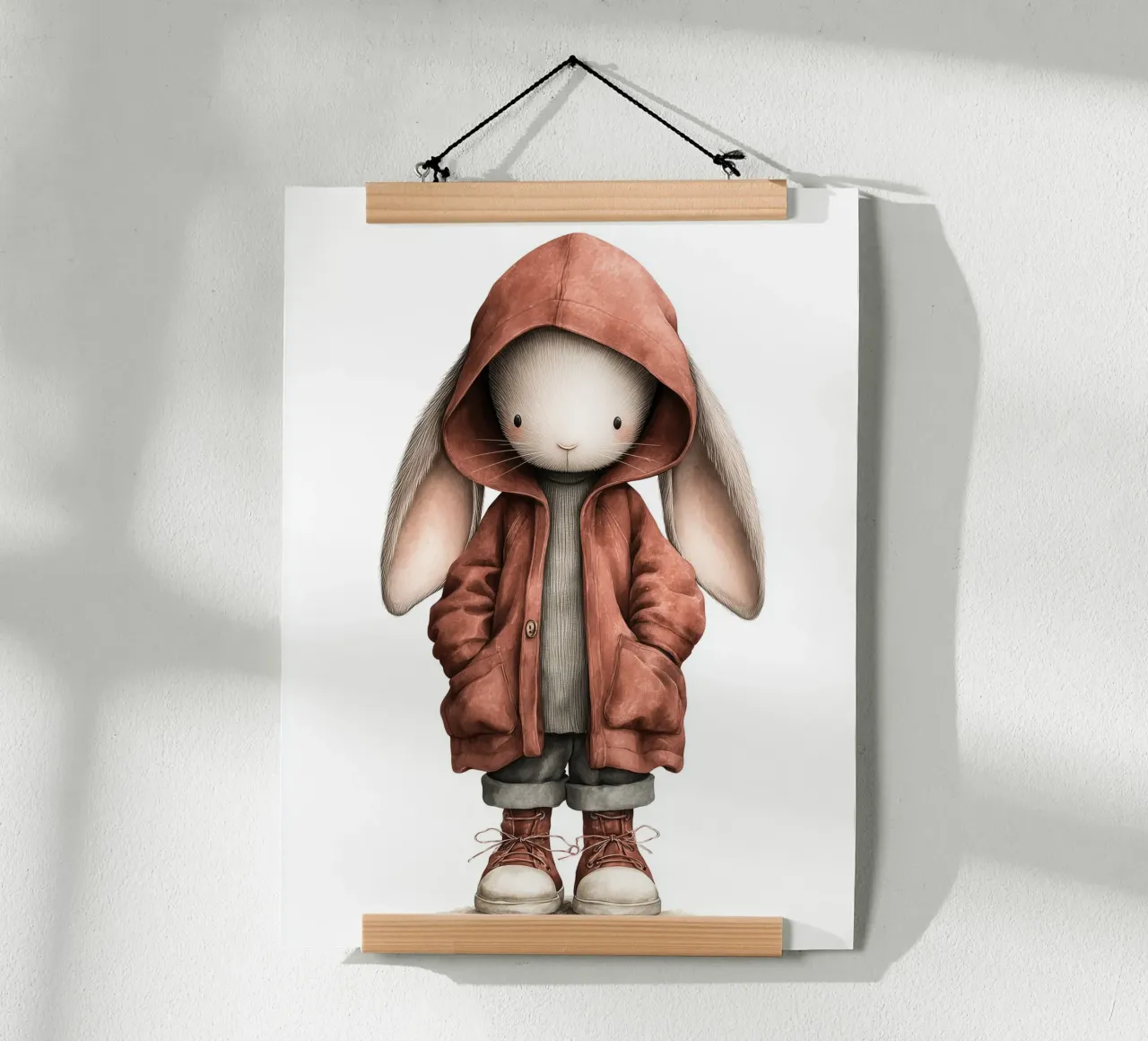 Poster per la cameretta dei bambini con coniglio con cappuccio rosso carta hahnemühle da Kid’s Dream