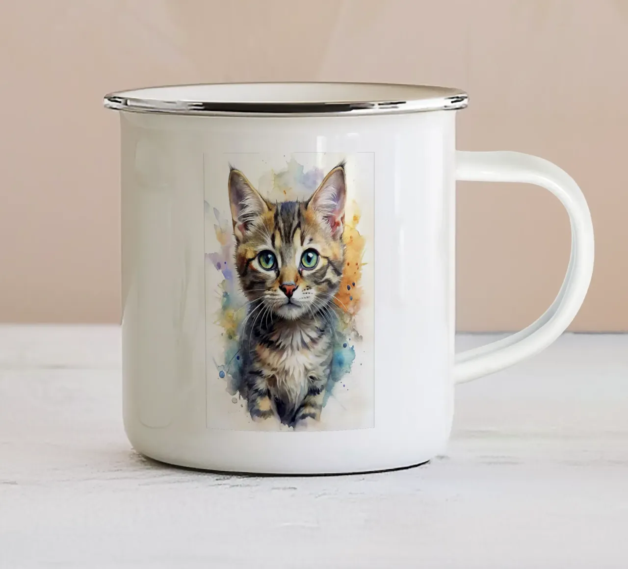 Gattino in acquerello tazza in smalto da 🎁 NOBELART