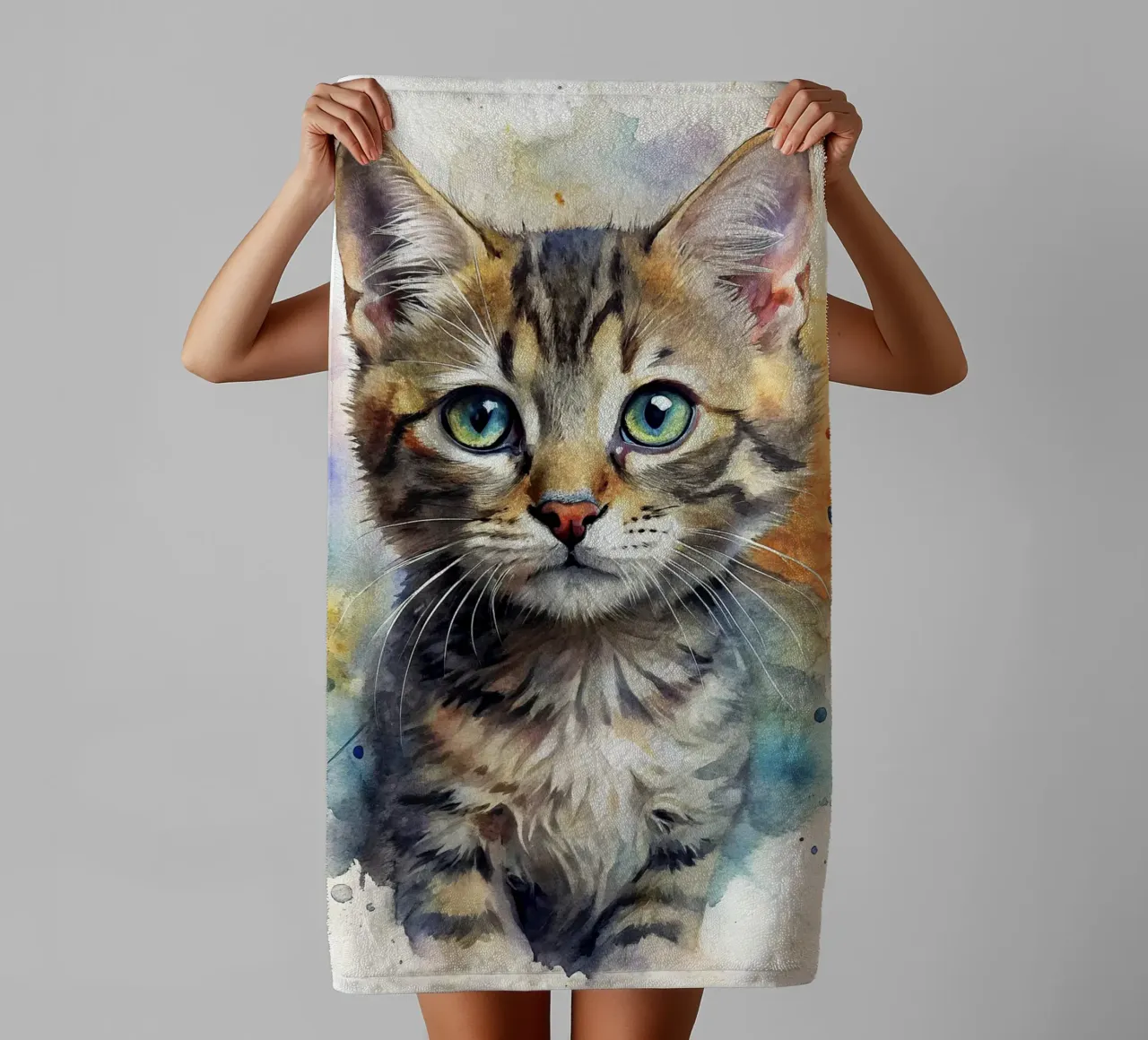 Gattino in acquerello asciugamano da bagno da 🎁 NOBELART