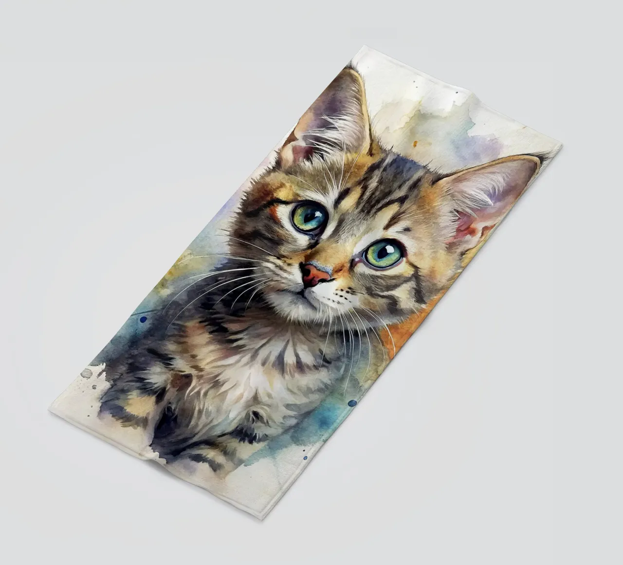 Gattino in acquerello telo mare da 🎁 NOBELART