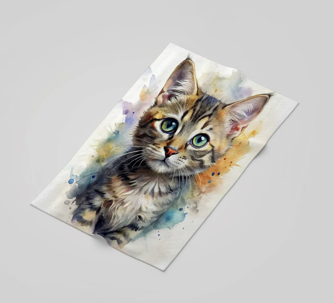 Gattino in acquerello telo mare da 🎁 NOBELART