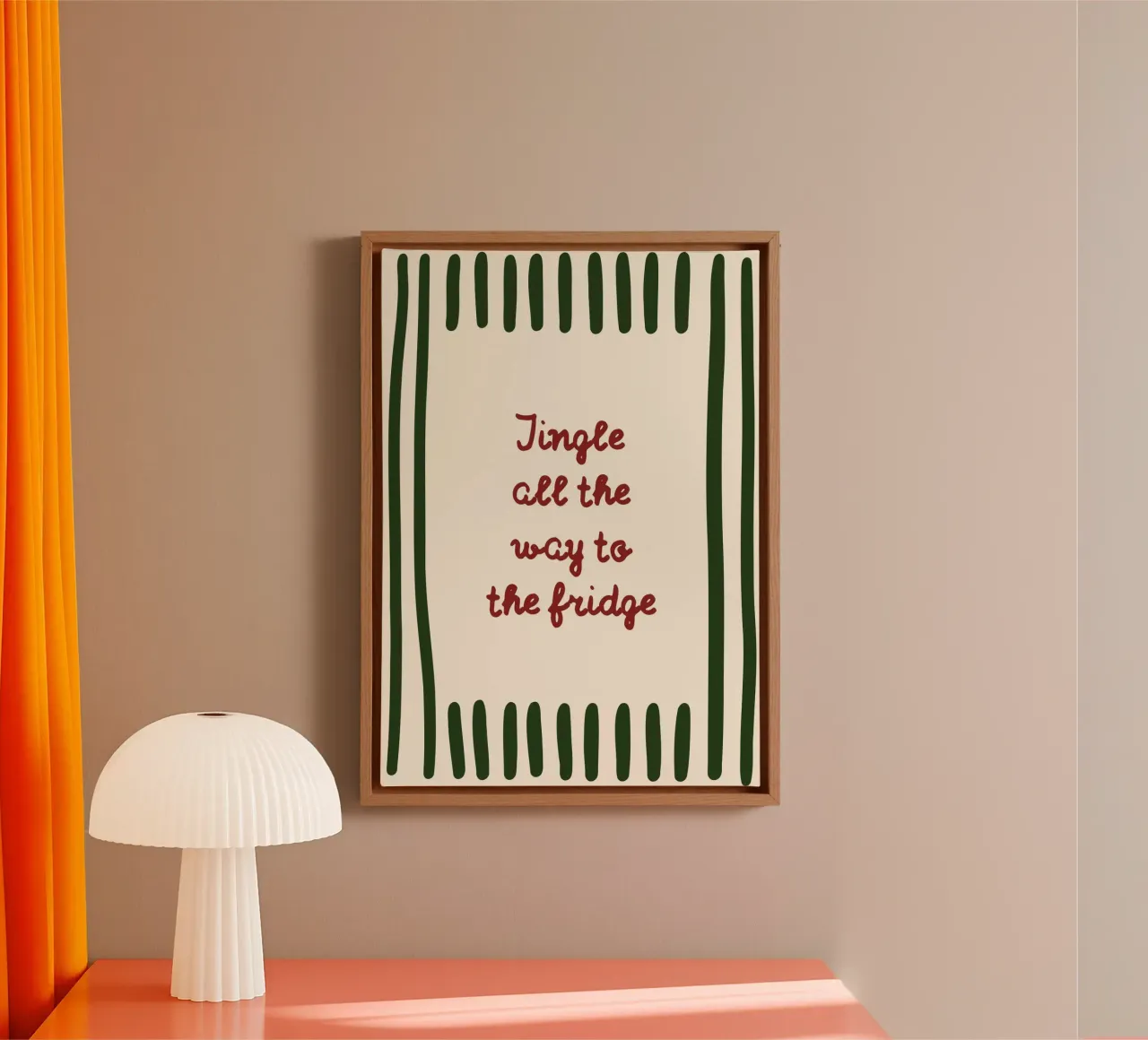 Jingle All the Way to the Fridge Grappige Feestdagen Print canvas van postaprinta