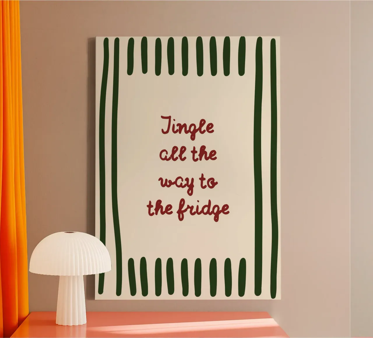Jingle All the Way to the Fridge Grappige Feestdagen Print canvas van postaprinta
