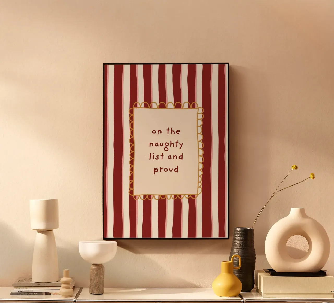 "Naughty List and Proud" (Lista dei cattivi e orgogliosi) Divertente citazione natalizia - Retro S alluminio dibond da postaprinta
