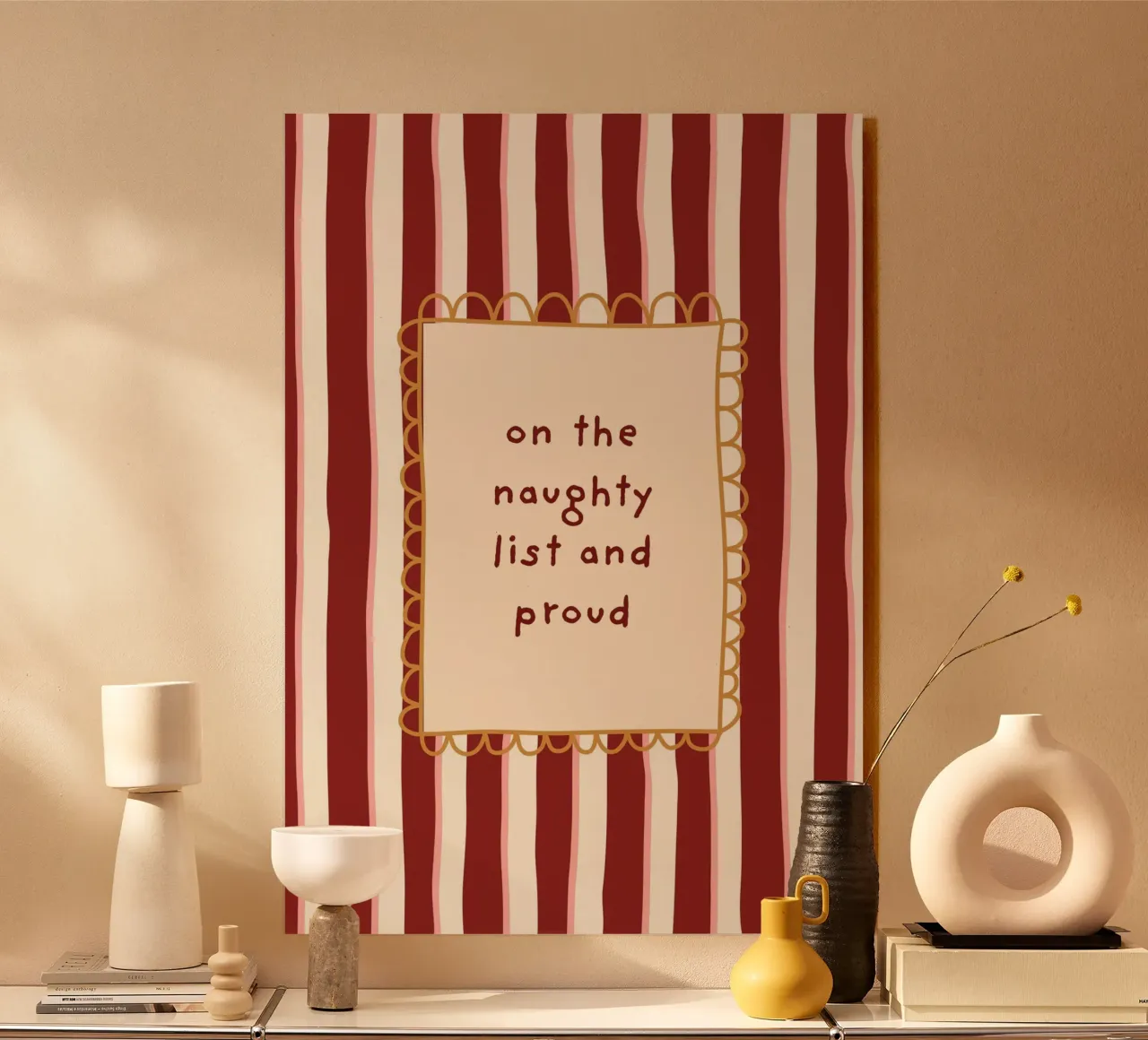 "Naughty List and Proud" (Lista dei cattivi e orgogliosi) Divertente citazione natalizia - Retro S alluminio dibond da postaprinta