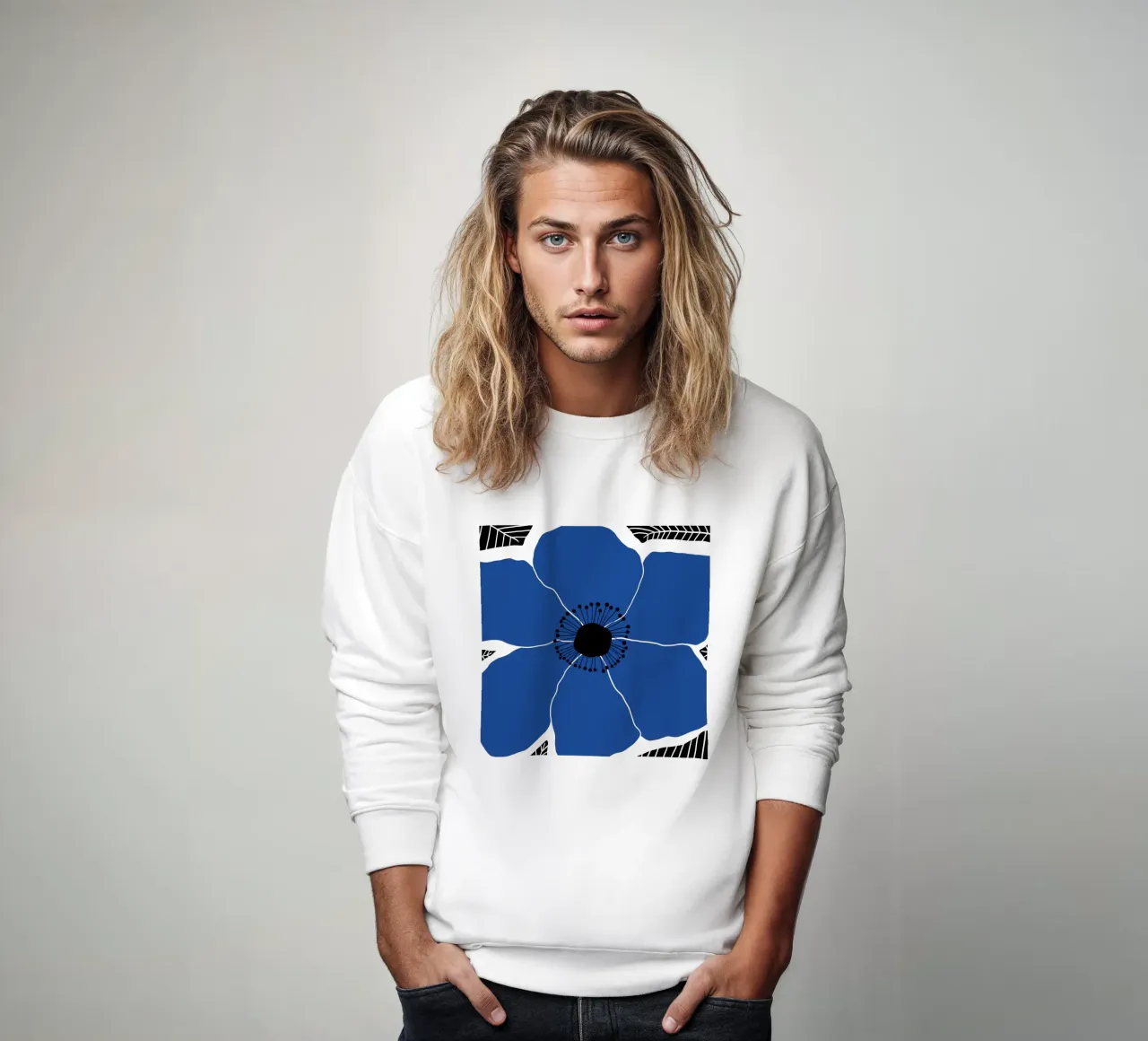 Blue large bold flower felpa da TijanaArtStudio88