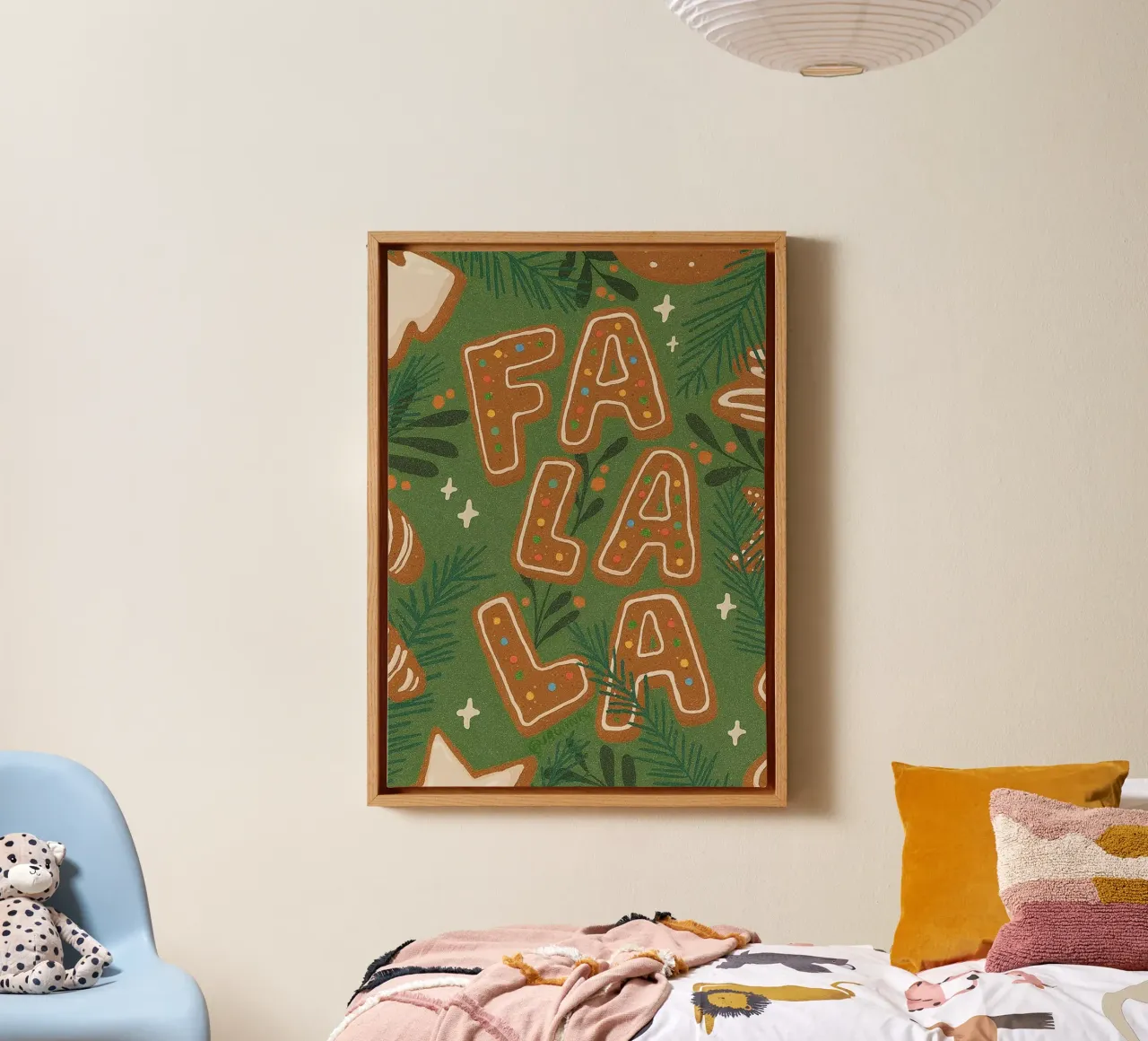 FA LA LA Peperkoek koekjes & dennenboom feestelijke print canvas van postaprinta
