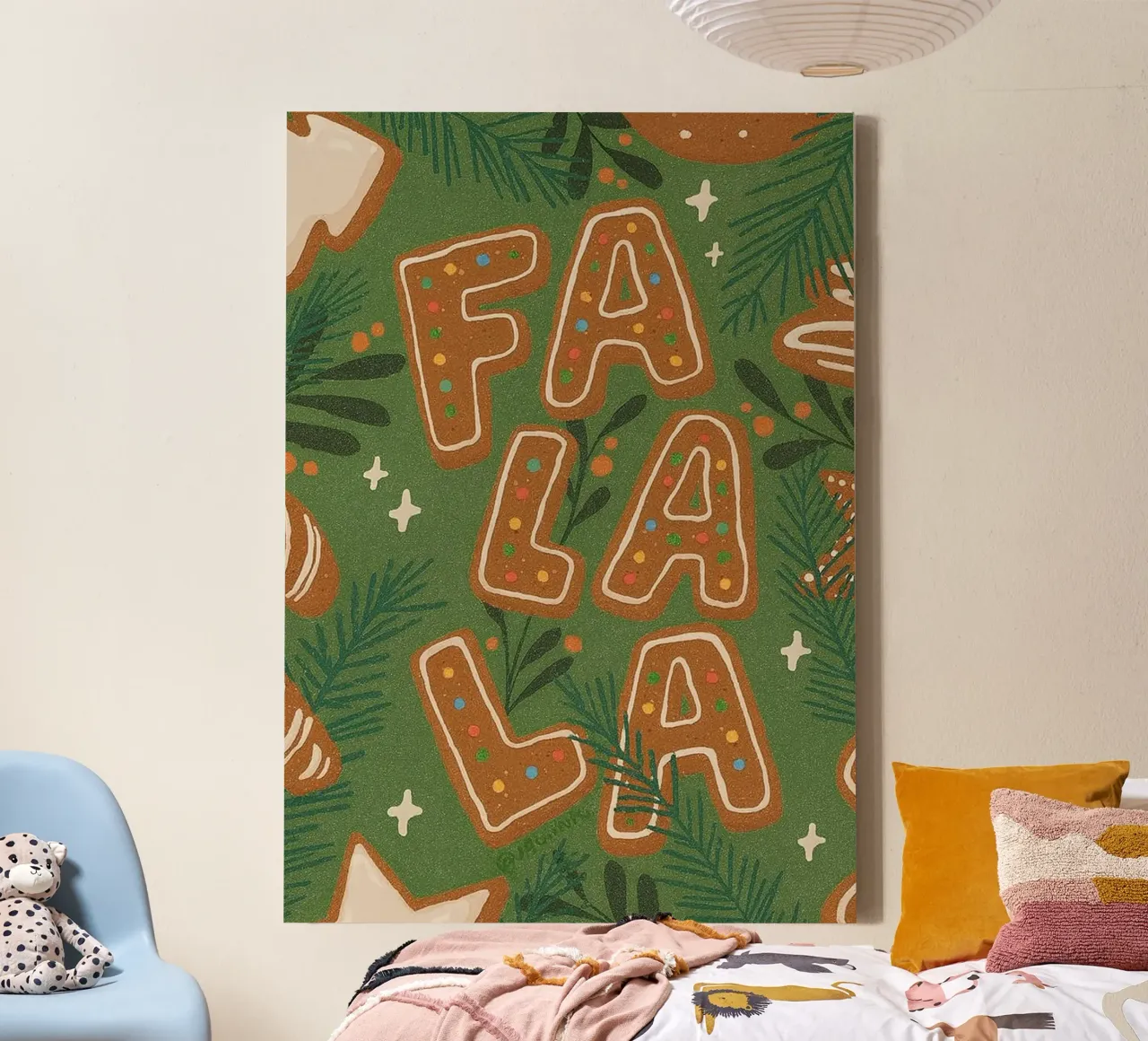 FA LA LA Peperkoek koekjes & dennenboom feestelijke print canvas van postaprinta