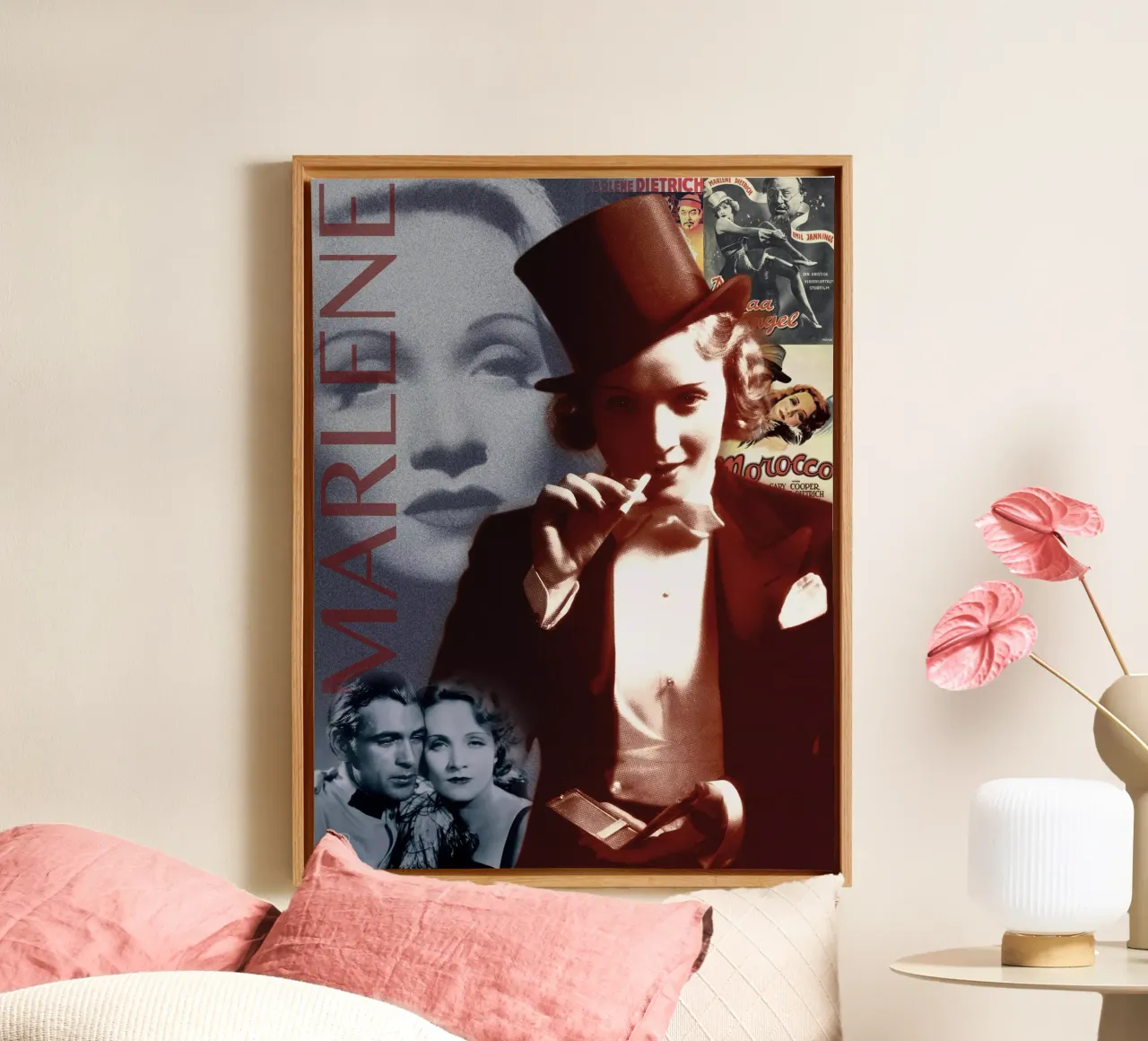 Marlene Dietrich Portrait Collage 1 tela con Cornice a cassetta da DesmondBates