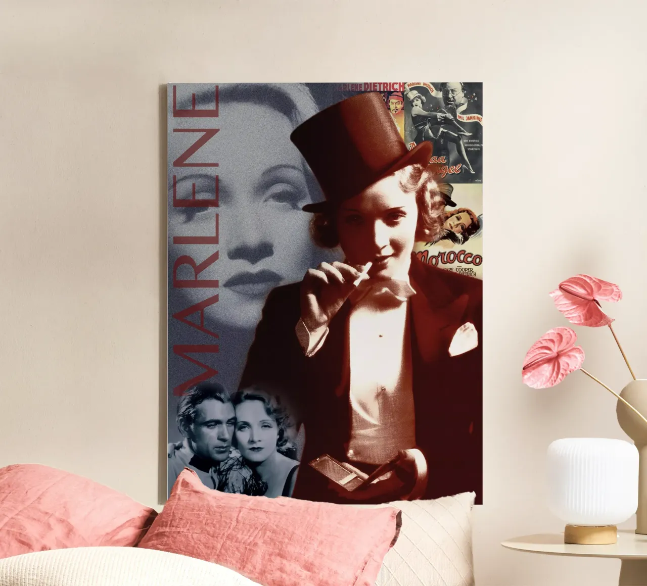 Marlene Dietrich Portrait Collage 1 tela con Cornice a cassetta da DesmondBates