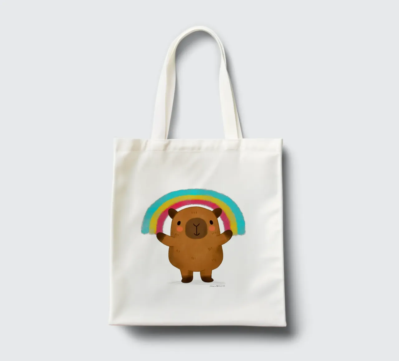 Capibara con arcobaleno borsa in juta da julianamotzko