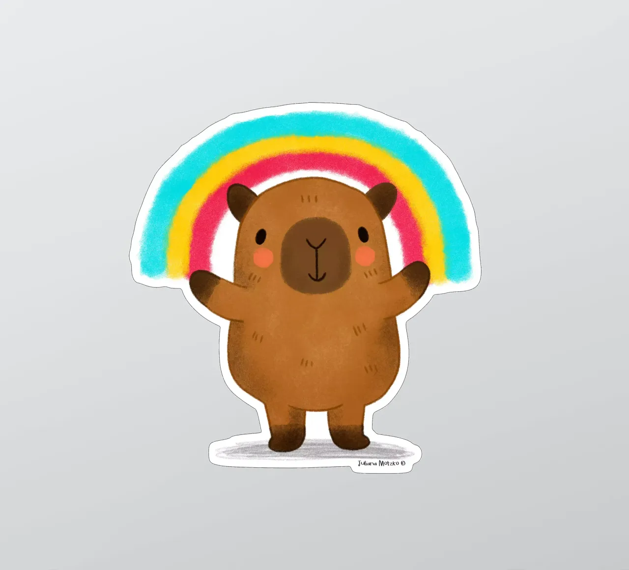 Capibara con arcobaleno adesivo da julianamotzko