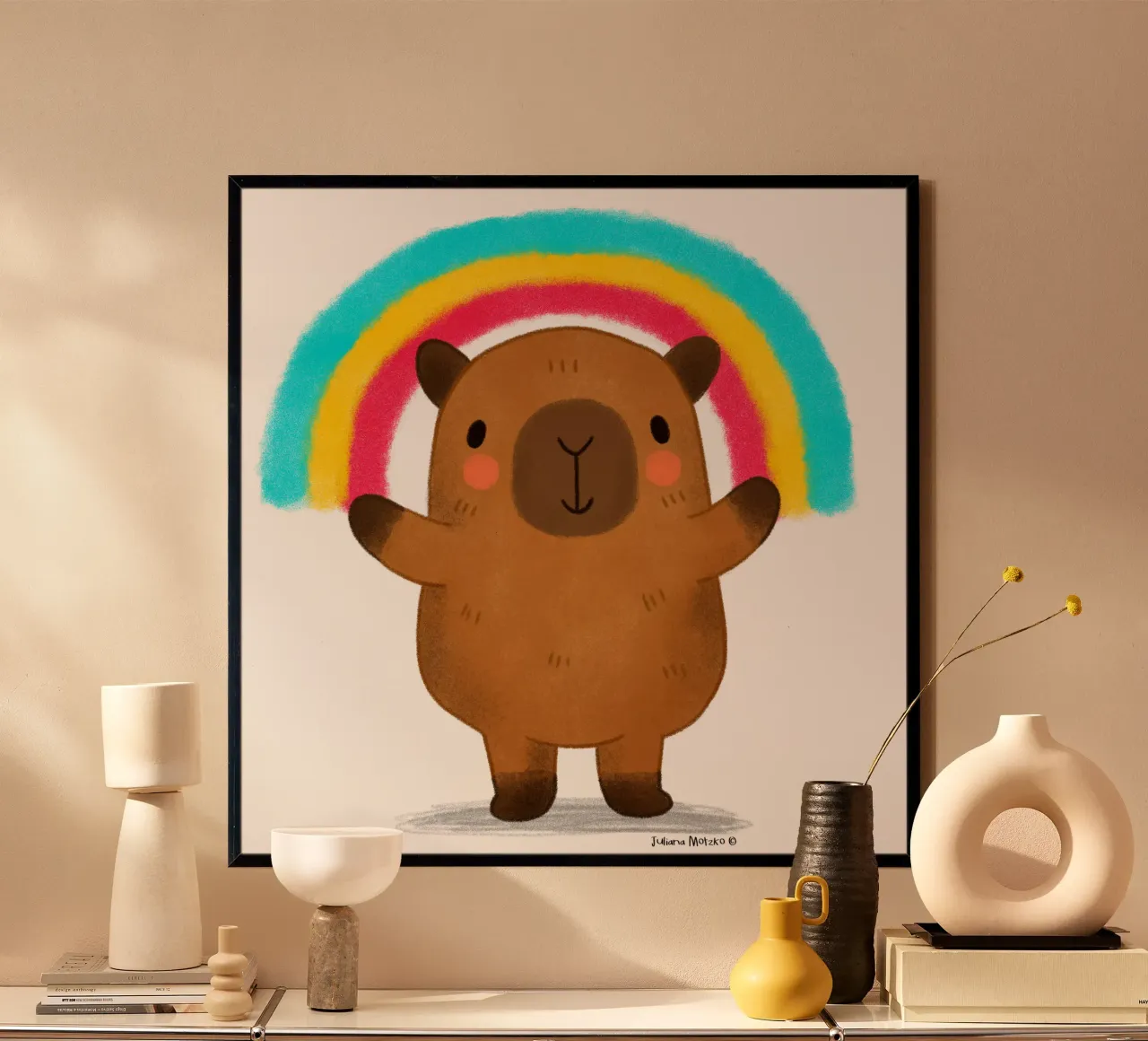 Capibara con arcobaleno carta hahnemühle da julianamotzko