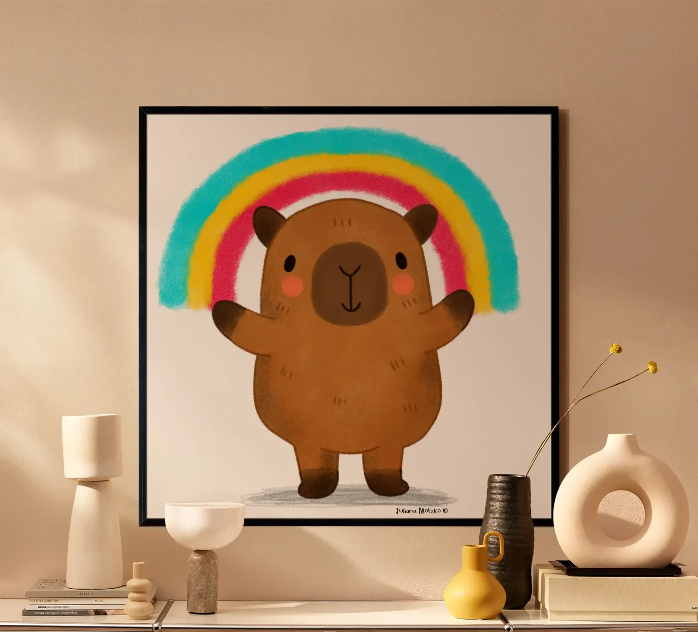 Capibara con arcobaleno poster da julianamotzko