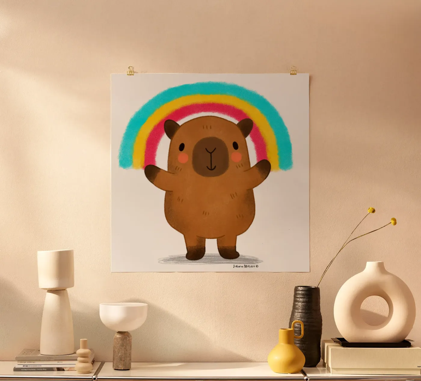 Capibara con arcobaleno poster da julianamotzko