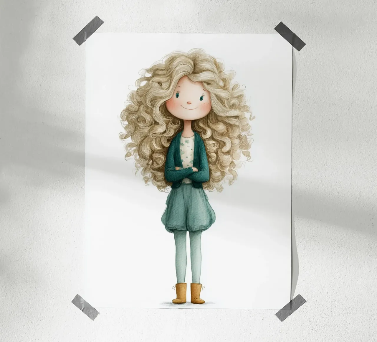 Poster per la camera da letto di una ragazza con i capelli ricci carta hahnemühle da Kid’s Dream
