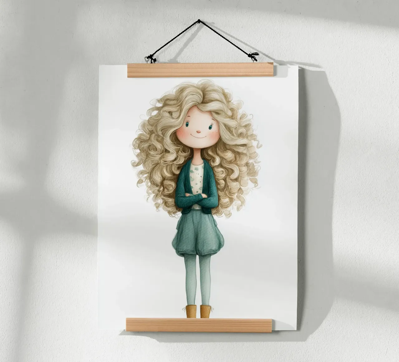 Poster per la camera da letto di una ragazza con i capelli ricci carta hahnemühle da Kid’s Dream