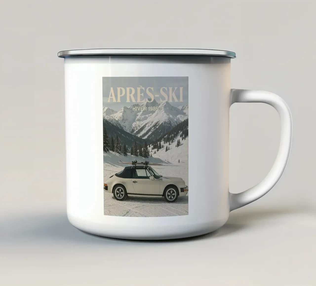 Auto d'epoca per il Doposci sulle Alpi tazza in smalto da Dagmar Pels