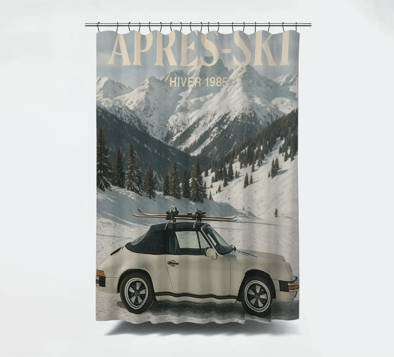 Oldtimer Après-Ski-Alpengebirge Oldtimer Duschvorhang von Dagmar Pels