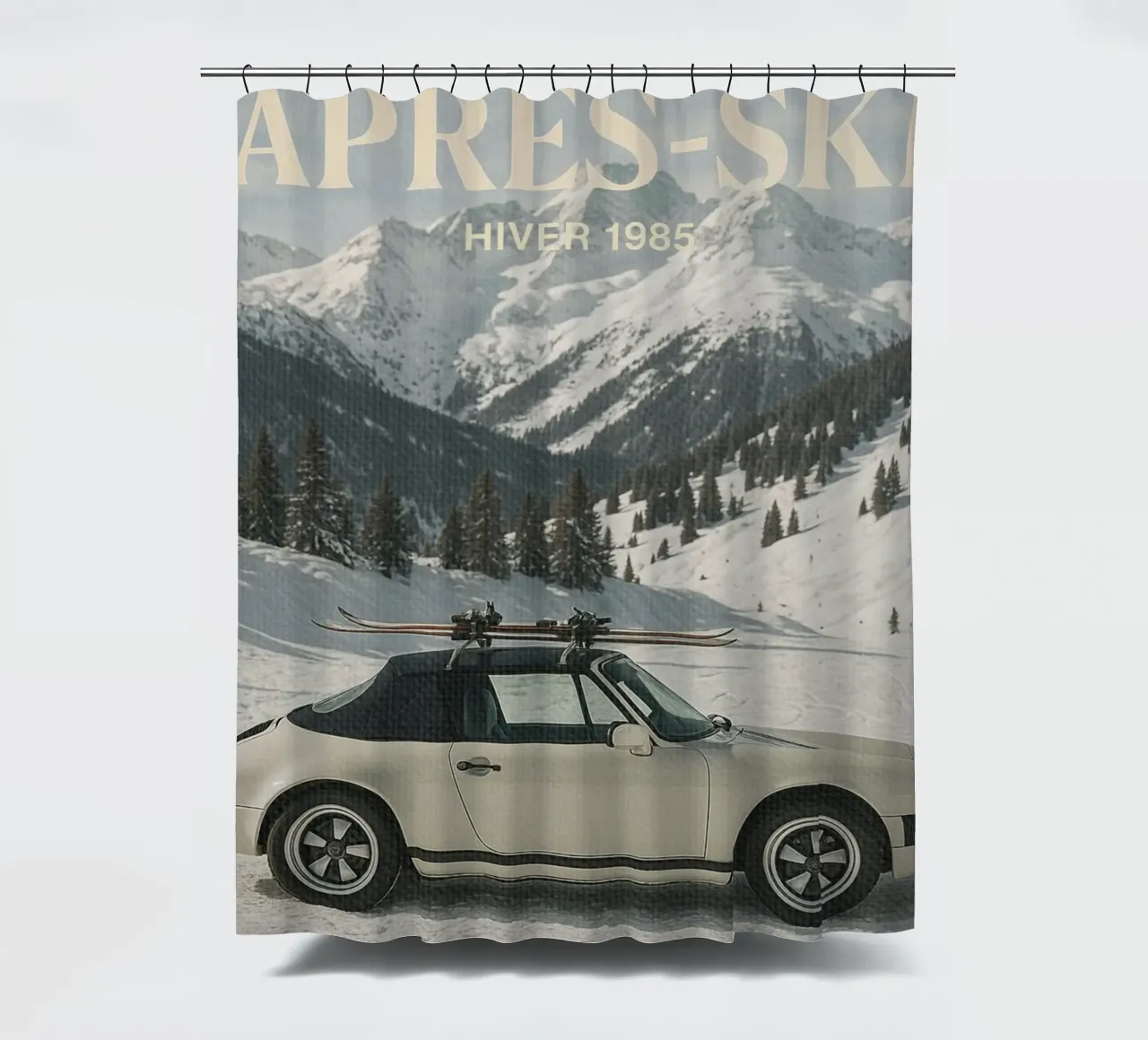 Oldtimer Après-Ski-Alpengebirge Oldtimer Duschvorhang von Dagmar Pels