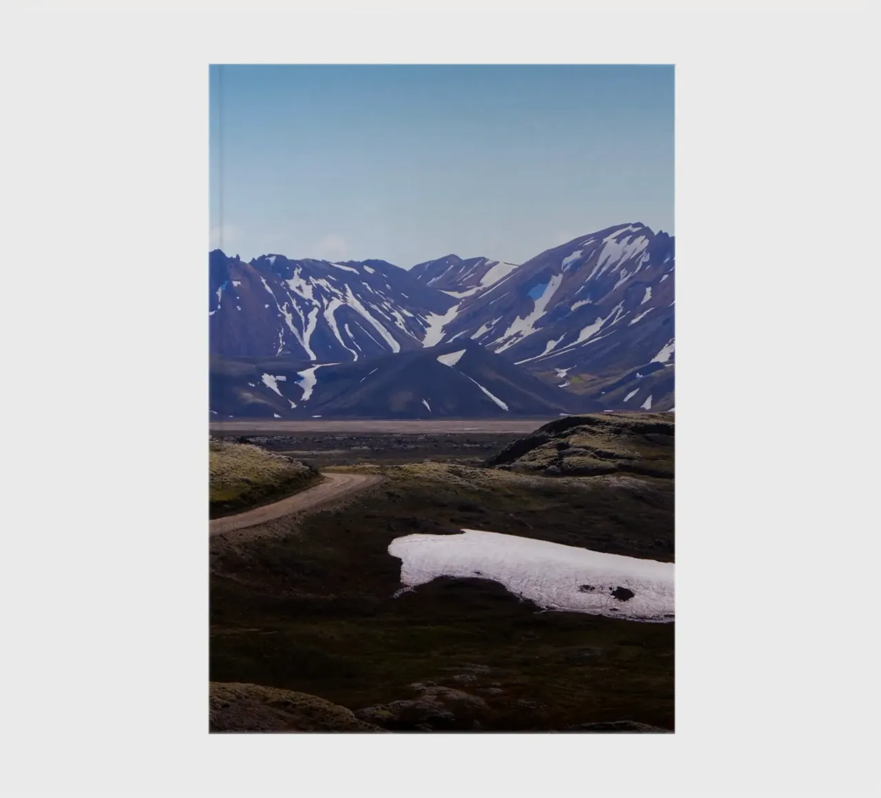 Road through epic mountain range notebook by Fjöllart