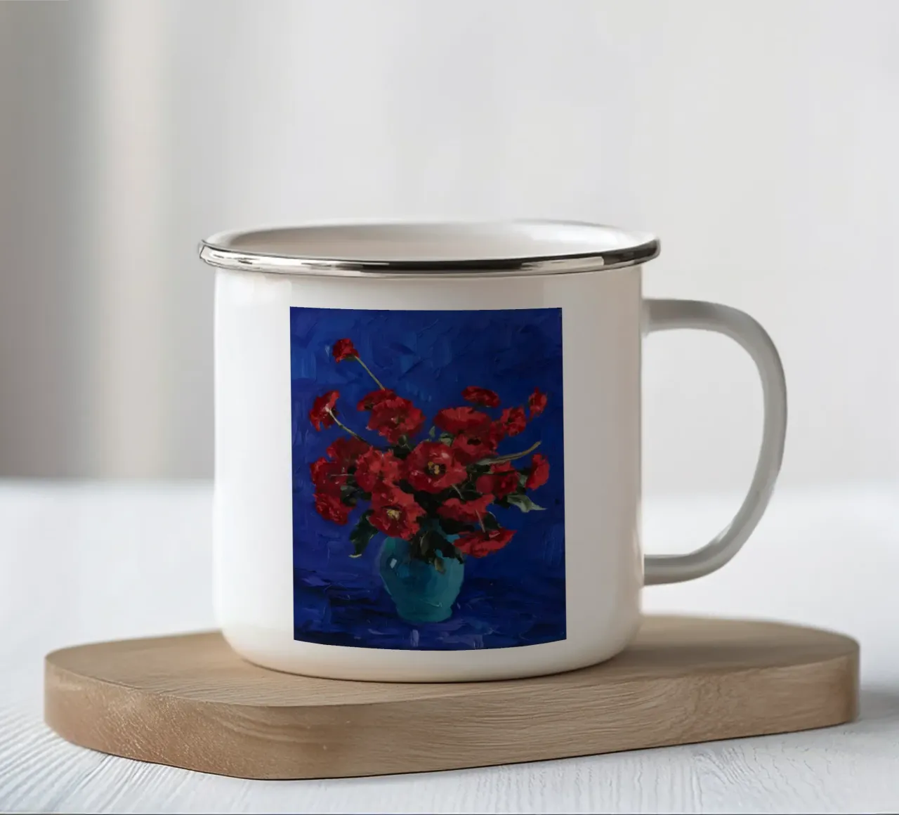 Notturno in fiore cremisi tazza in smalto da Angkasa Mist
