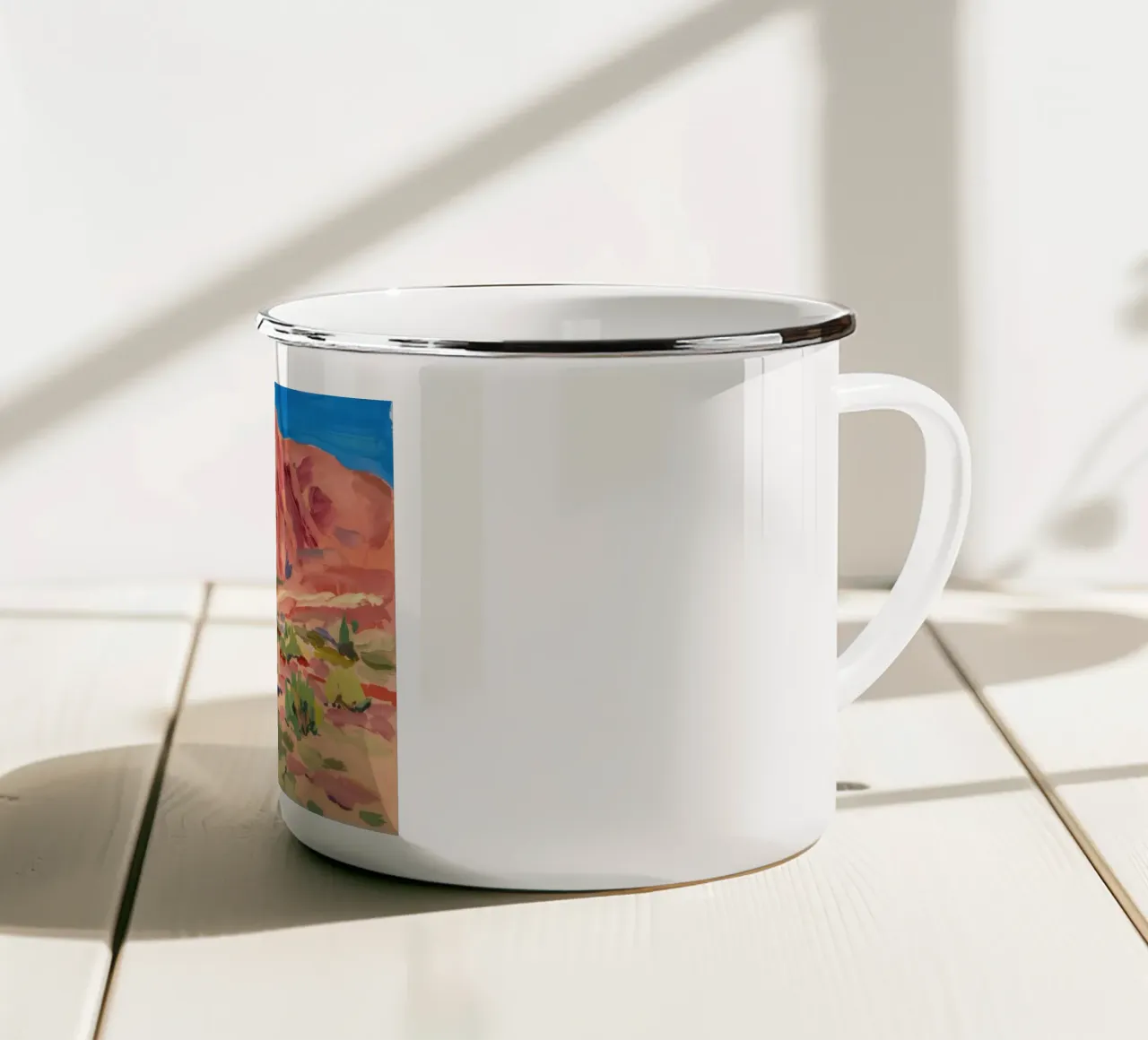 Orizzonte della Montagna Rossa tazza in smalto da Angkasa Mist