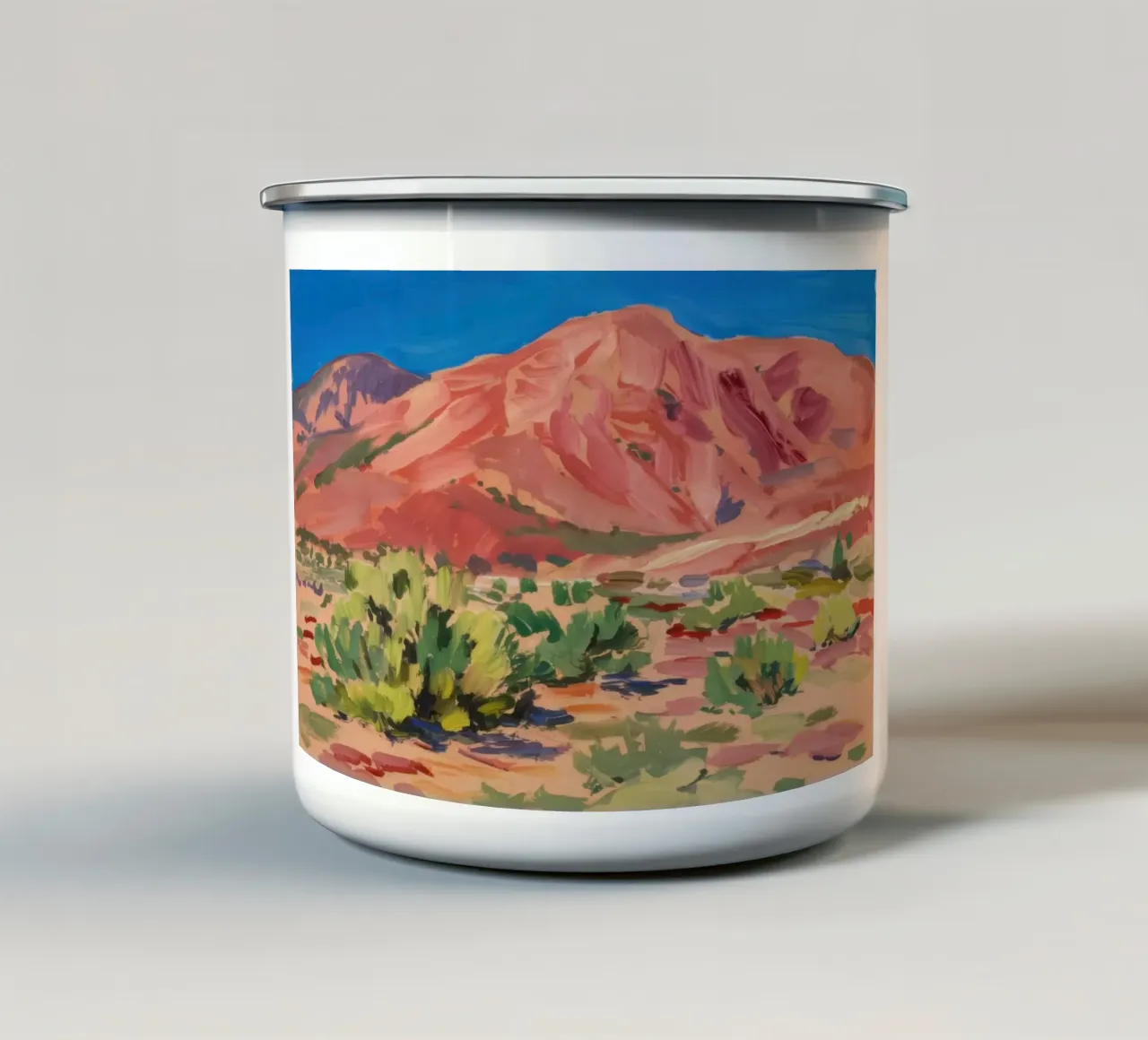 Orizzonte della Montagna Rossa tazza in smalto da Angkasa Mist