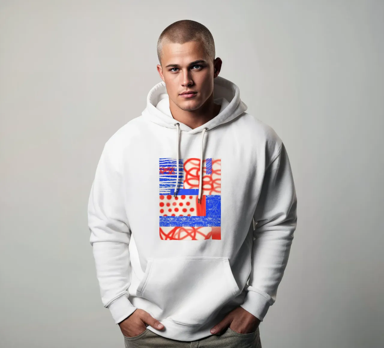 Red and Blue Abstract felpa con cappuccio da Kim Hubball Studio