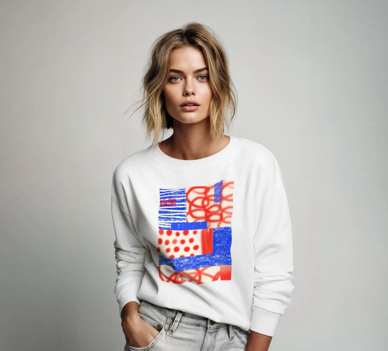 Red and Blue Abstract sweatshirt van Kim Hubball Studio