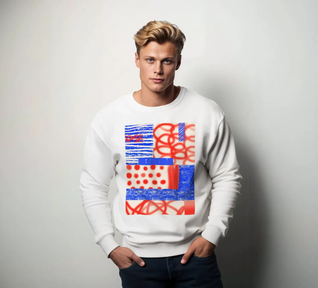 Red and Blue Abstract sweatshirt van Kim Hubball Studio