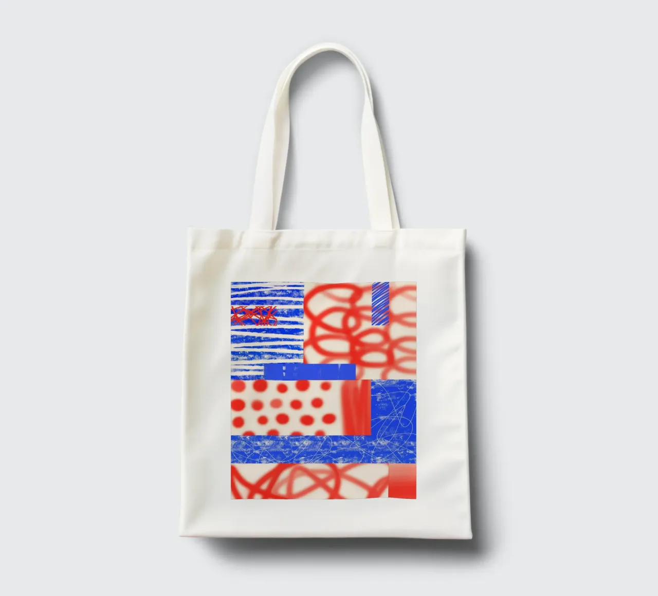 Red and Blue Abstract borsa in juta da Kim Hubball Studio