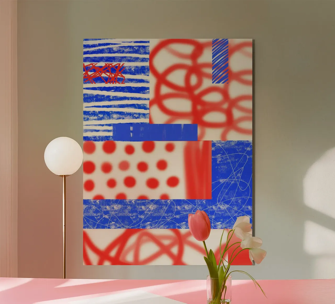 Red and Blue Abstract alluminio dibond da Kim Hubball Studio