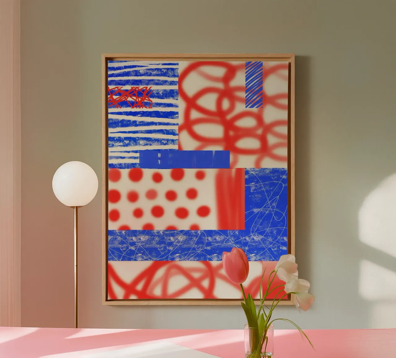 Red and Blue Abstract tela con Cornice a cassetta da Kim Hubball Studio