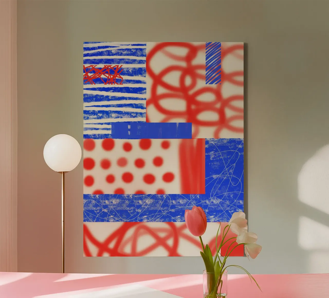 Red and Blue Abstract tela con Cornice a cassetta da Kim Hubball Studio