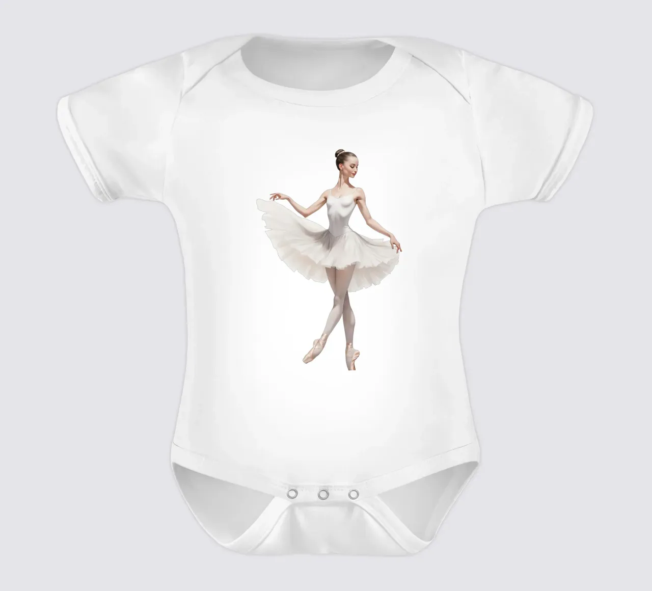 Ballerina in witte tutu en maillot op spitzen babyrompertje korte mouwen van DesignDoodle
