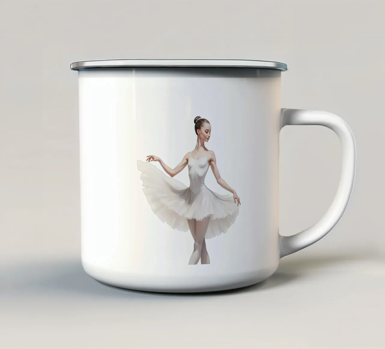 Ballerina con tutù e body bianco sulle punte tazza in smalto da DesignDoodle