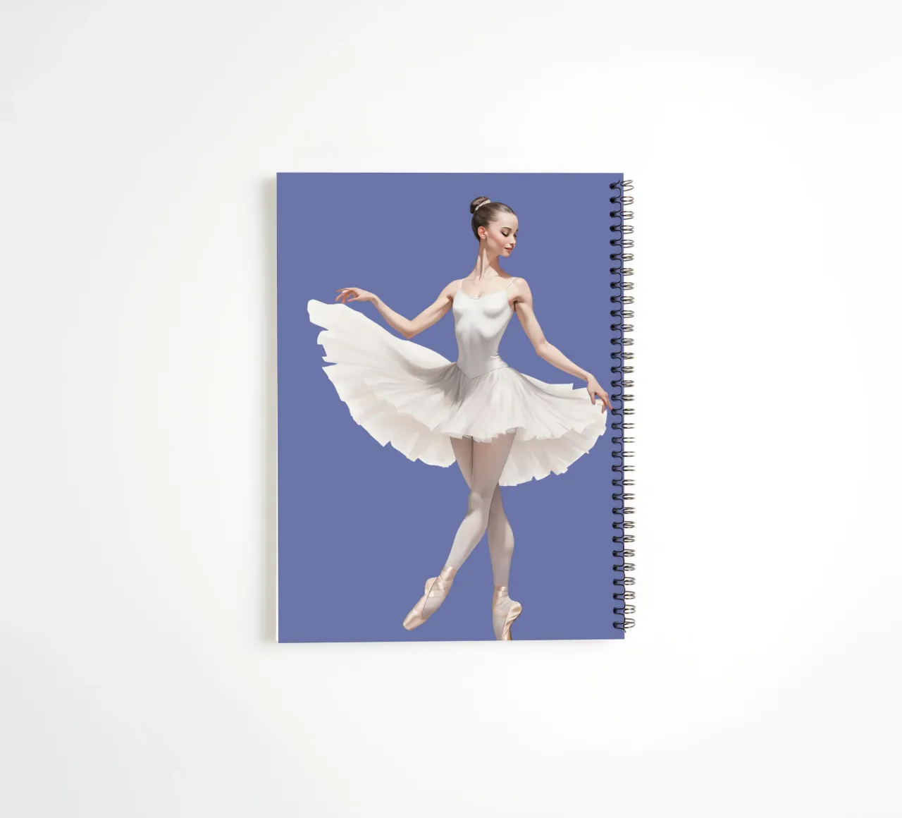 Ballerina in white tutu and leotard on pointe spiral notebook by DesignDoodle