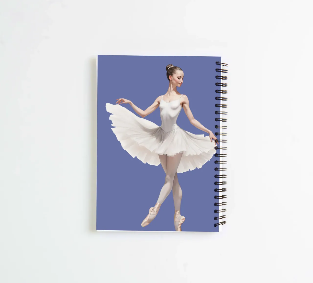 Ballerina in white tutu and leotard on pointe spiral notebook by DesignDoodle