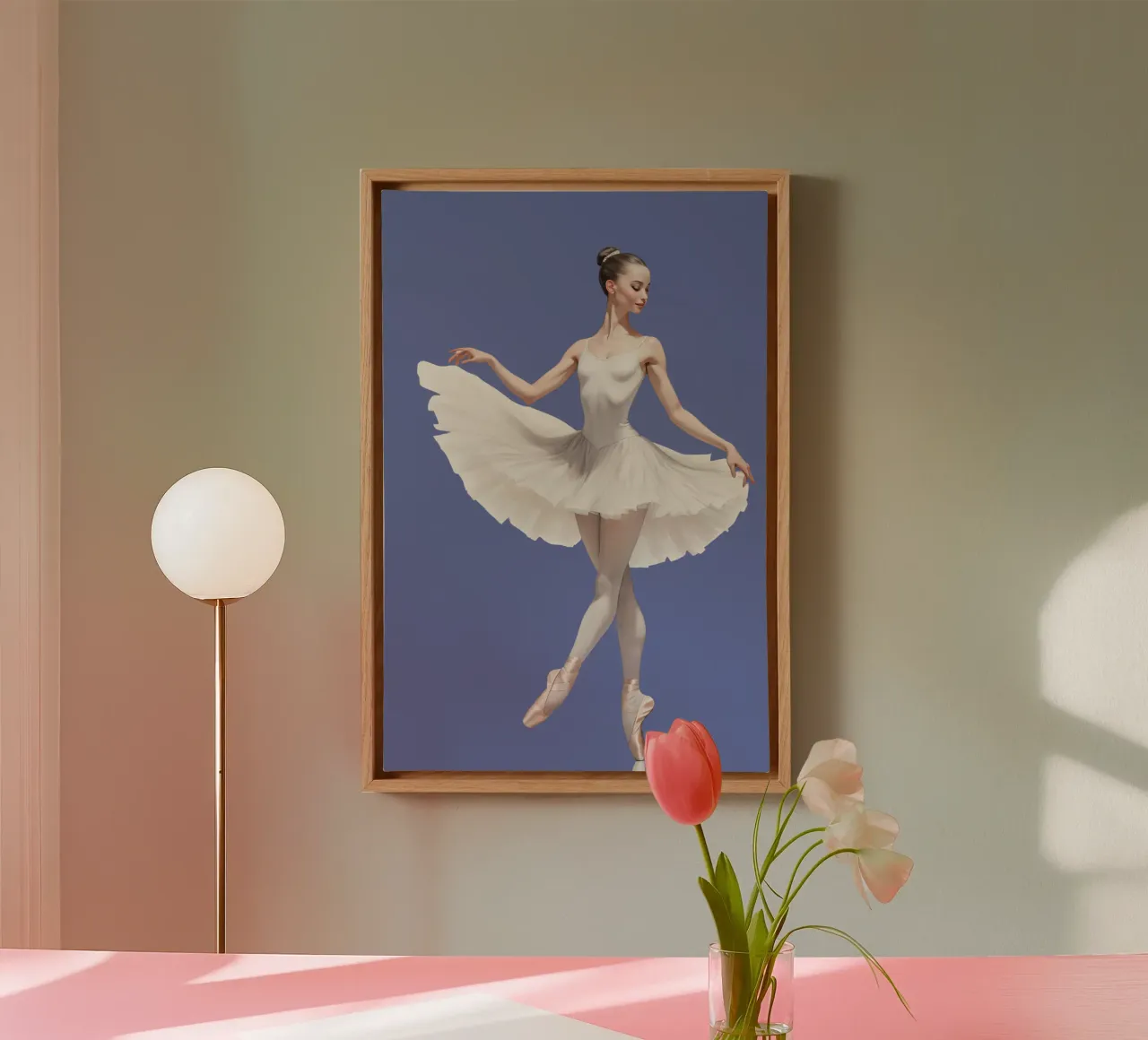 Ballerina in white tutu and leotard on pointe canvas by DesignDoodle