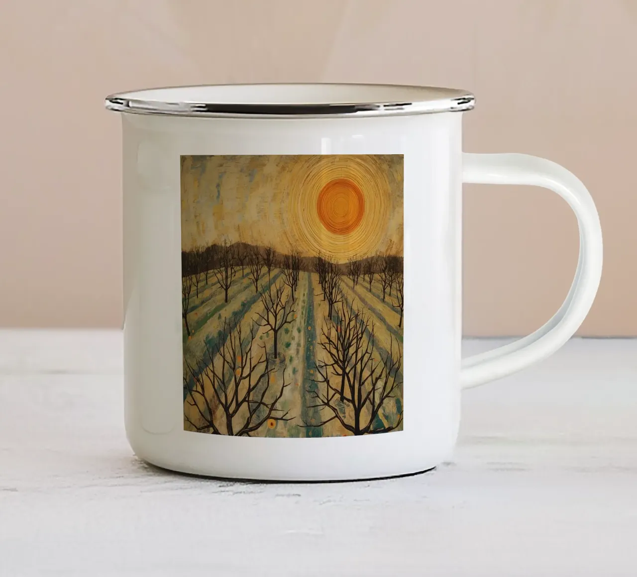 Frutteto nudo sotto il sole tazza in smalto da DesignDoodle
