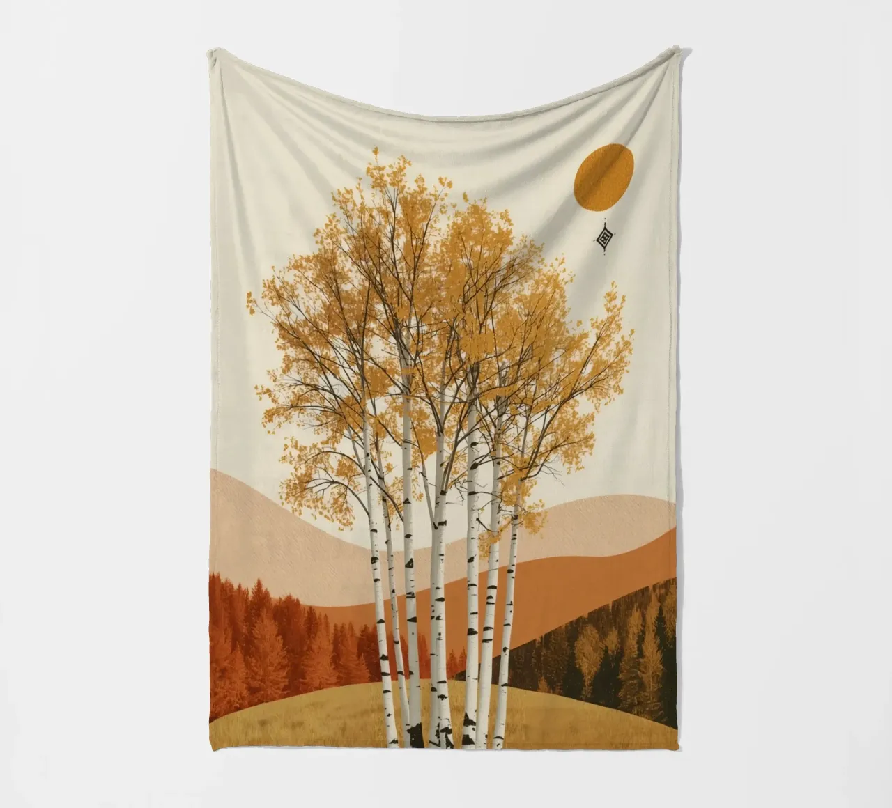 Betulle in un paesaggio autunnale con il sole coperta in pile da DesignDoodle