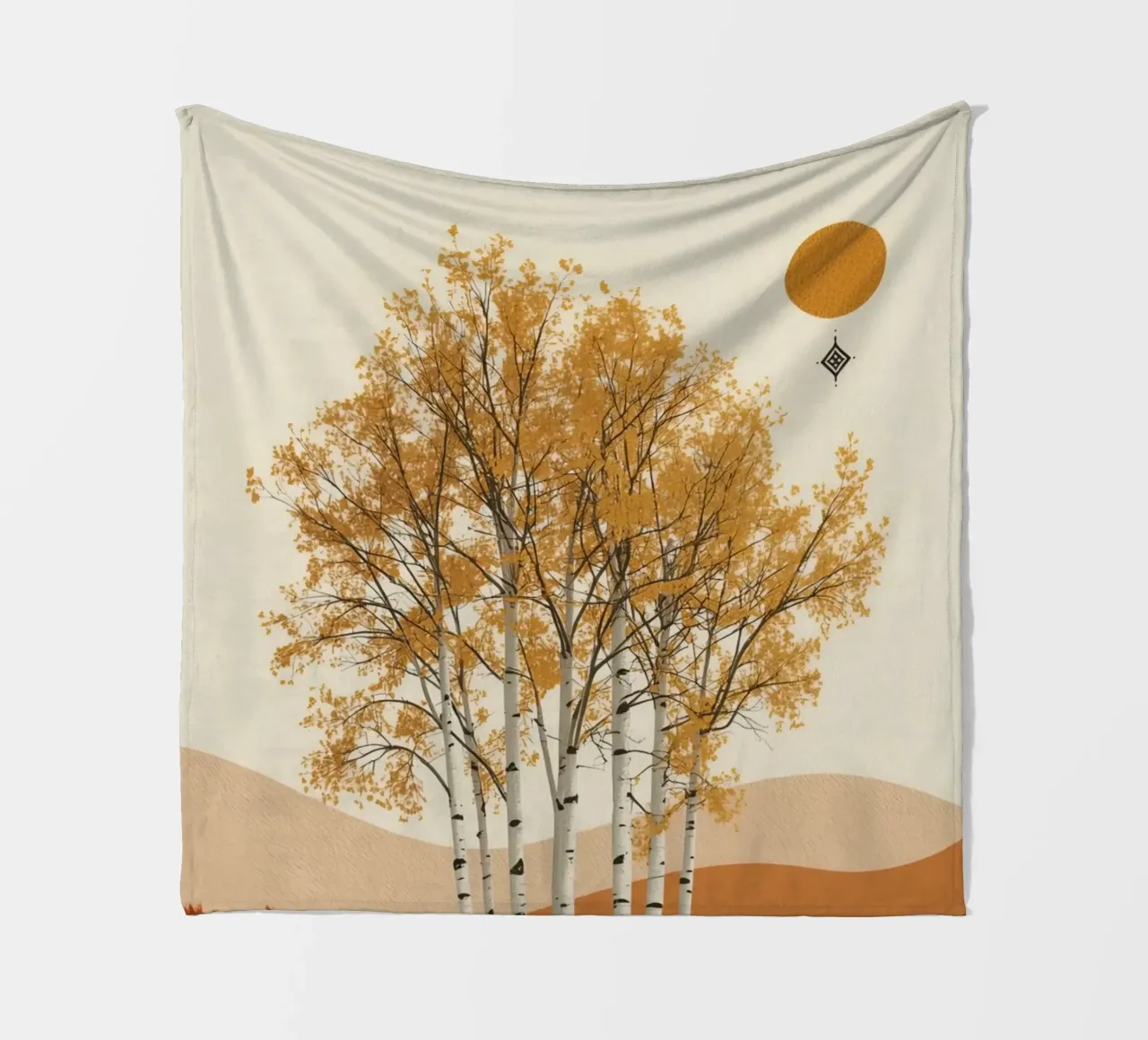 Betulle in un paesaggio autunnale con il sole coperta in pile da DesignDoodle